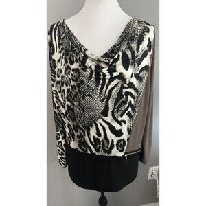 NWT Bali Womens XL Multi Color Animal Print Tunic 3/4 Dolman Sleeve Top Blouse
